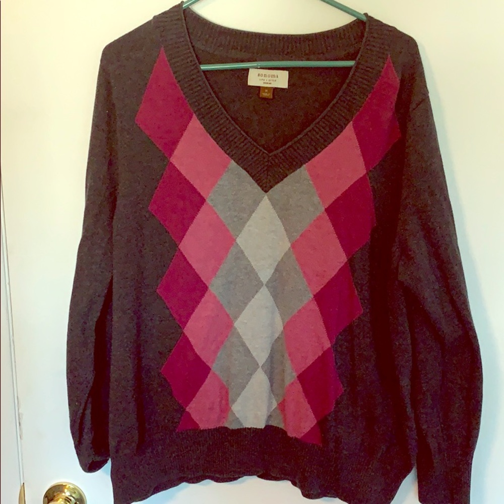 Sonoma 1X Grey Argyle Sweater